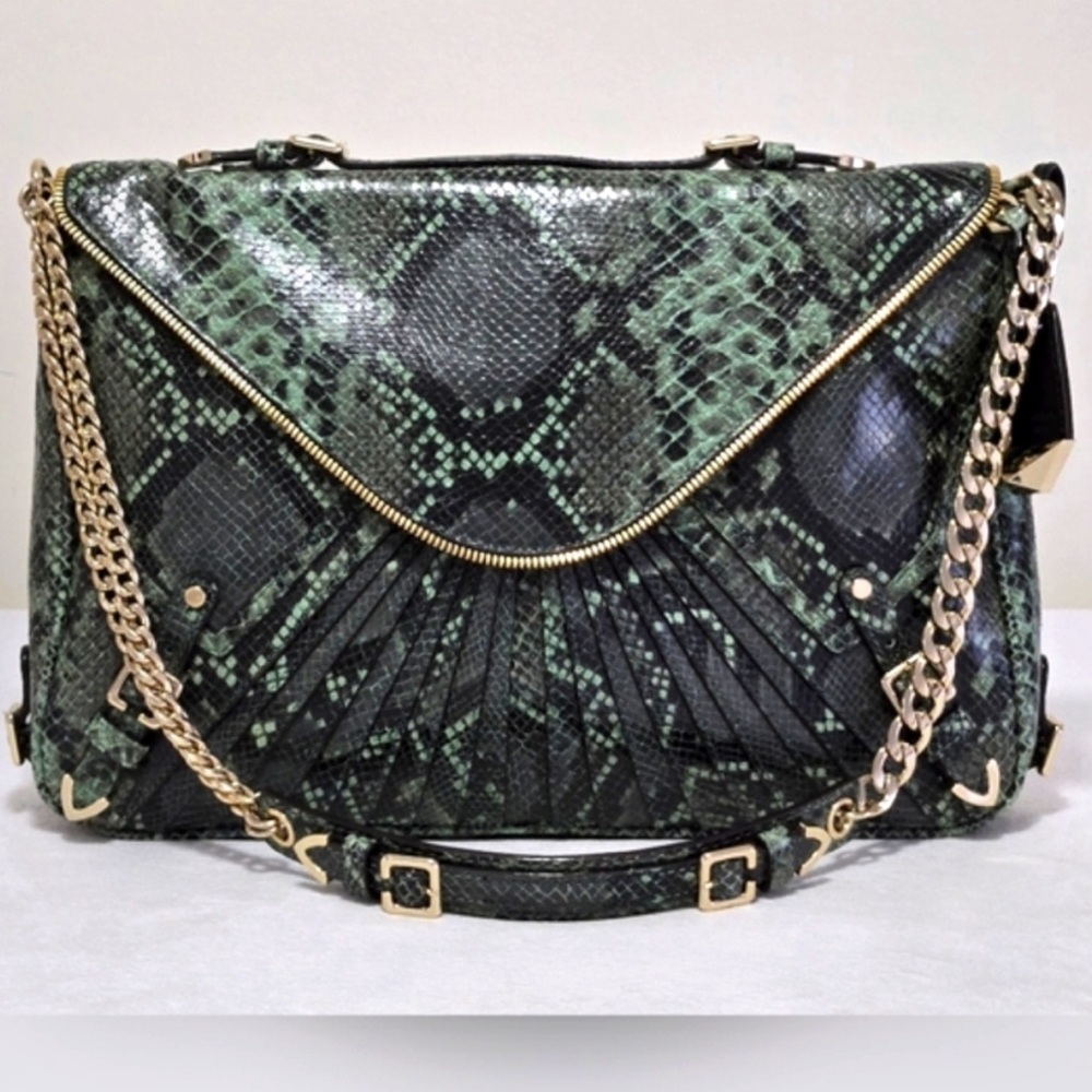 Rebecca Minkoff Collection Green Python Embossed Leather Cali Shoulder Bag